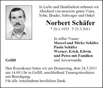 Anzeige von Norbert Schäfer von MGO