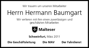 Anzeige von Hermann Baumgart von MGO