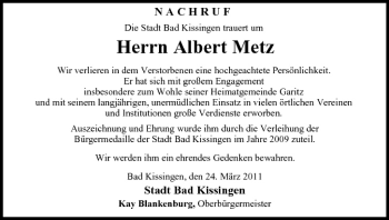 Anzeige von Albert Metz von MGO