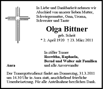 Anzeige von Olga Bittner von MGO