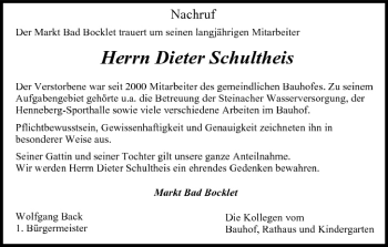 Anzeige von Dieter Schultheis von MGO