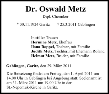 Anzeige von Oswald Metz von MGO