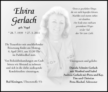 Anzeige von Elvira Gerlach von MGO