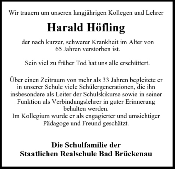 Anzeige von Harald Höfling von MGO