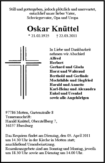 Anzeige von Oskar Knüttel von MGO