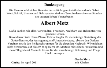 Anzeige von Albert Metz von MGO