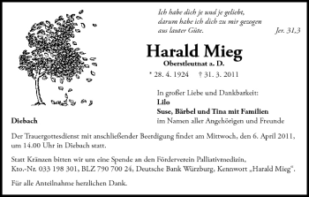 Anzeige von Harald Mieg von MGO
