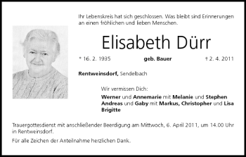 Anzeige von Elisabeth Dürr von MGO