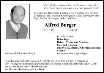 Anzeige von Alfred Burger von MGO