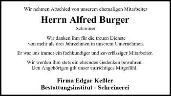 Anzeige von Alfred Burger von MGO