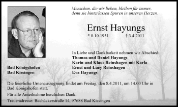 Anzeige von Ernst Hayungs von MGO