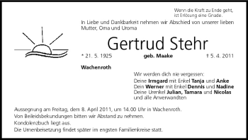 Anzeige von Gertrud Stehr von MGO