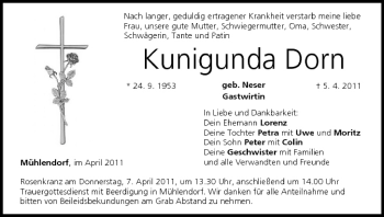 Anzeige von Kunigunda Dorn von MGO
