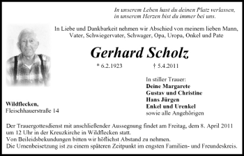 Anzeige von Gerhard Scholz von MGO