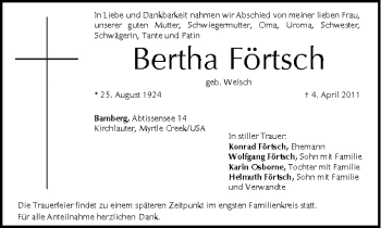 Anzeige von Bertha Förtsch von MGO