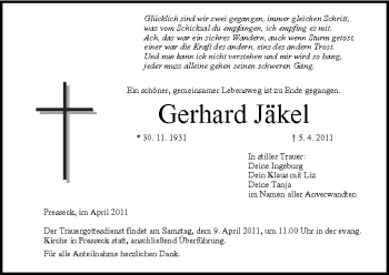 Anzeige von Gerhard Jäkel von MGO