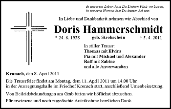 Anzeige von Doris Hammerschmidt von MGO