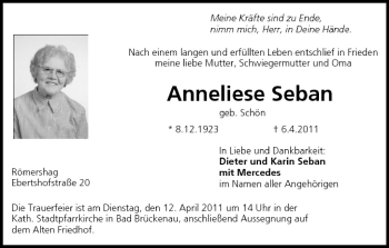 Anzeige von Anneliese Seban von MGO