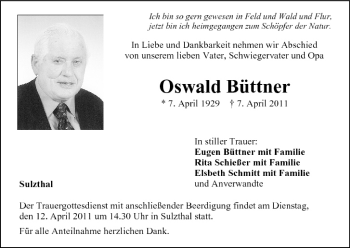 Anzeige von Oswald Büttner von MGO