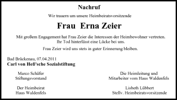 Anzeige von Erna Zeier von MGO