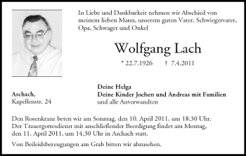 Anzeige von Wolfgang Lach von MGO