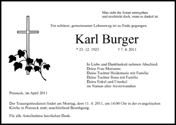 Anzeige von Karl Burger von MGO