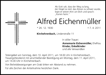 Anzeige von Alfred Eichenmüller von MGO
