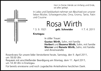 Anzeige von Rosa Wirth von MGO