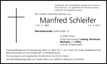Anzeige von Manfred Schleifer von MGO