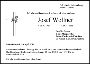 Anzeige von Josef Wollner von MGO