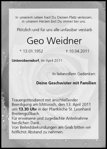 Anzeige von Geo Weidner von MGO