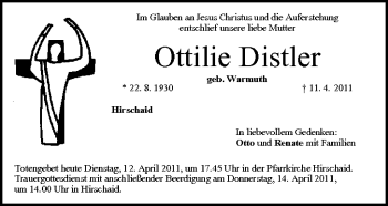 Anzeige von Ottilie Distler von MGO