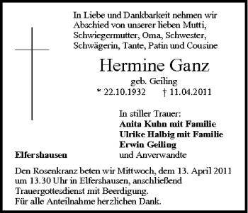 Anzeige von Hermine Ganz von MGO