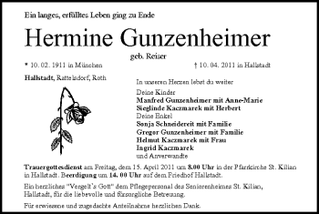 Anzeige von Hermine Gunzenheimer von MGO