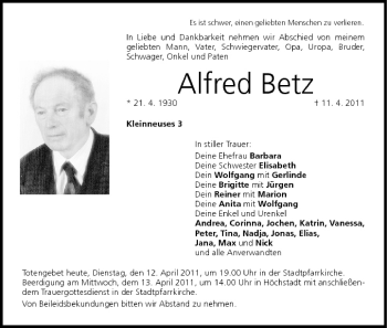 Anzeige von Alfred Betz von MGO