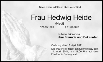 Anzeige von Hedwig Heide von MGO