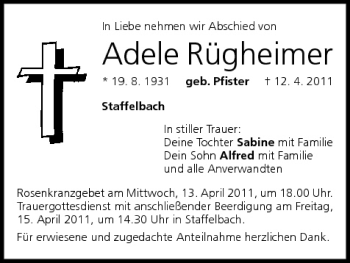 Anzeige von Adele Rügheimer von MGO