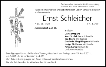 Anzeige von Ernst Schleicher von MGO