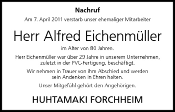 Anzeige von Alfred Eichenmüller von MGO
