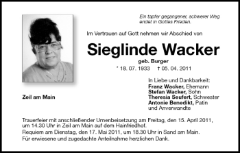 Anzeige von Sieglinde Wacker von MGO