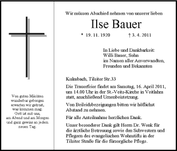 Anzeige von Ilse Bauer von MGO