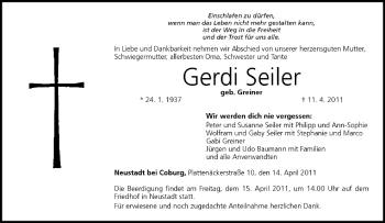 Anzeige von Gerdi Seiler von MGO