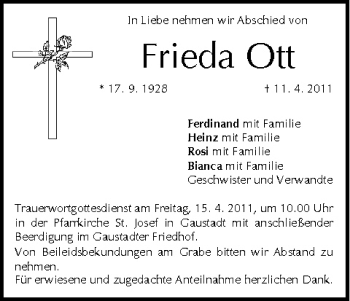 Anzeige von Frieda Ott von MGO