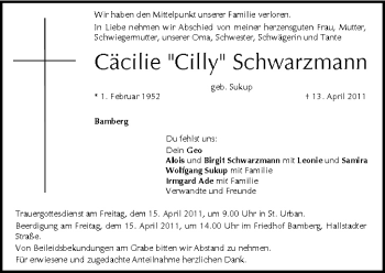 Anzeige von Cäcilia Schwarzmann von MGO
