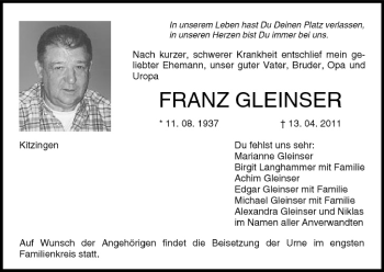 Anzeige von Franz Gleinser von MGO
