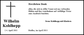Anzeige von Wilhelm Kohlhepp von MGO
