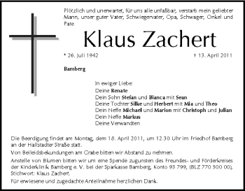 Anzeige von Klaus Zachert von MGO