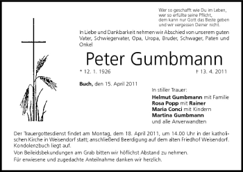 Anzeige von Peter Gumbmann von MGO