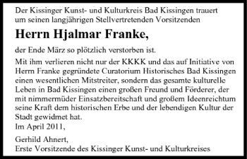 Anzeige von Hjalmar Franke von MGO