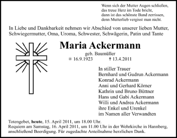 Anzeige von Maria Ackermann von MGO